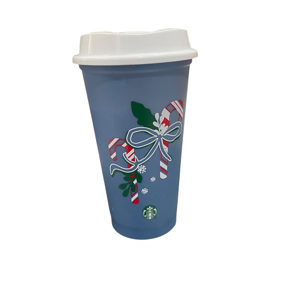Starbucks 2021 Holiday Blue Candy Cane Color Changing Reusable Hot Cup